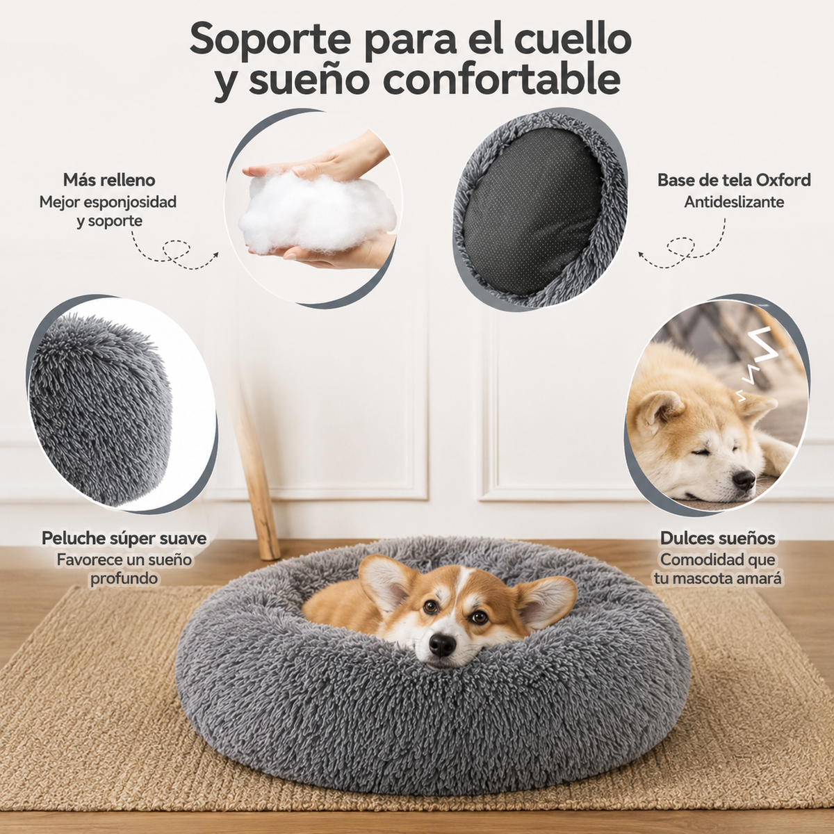 Cama redonda de peluche
