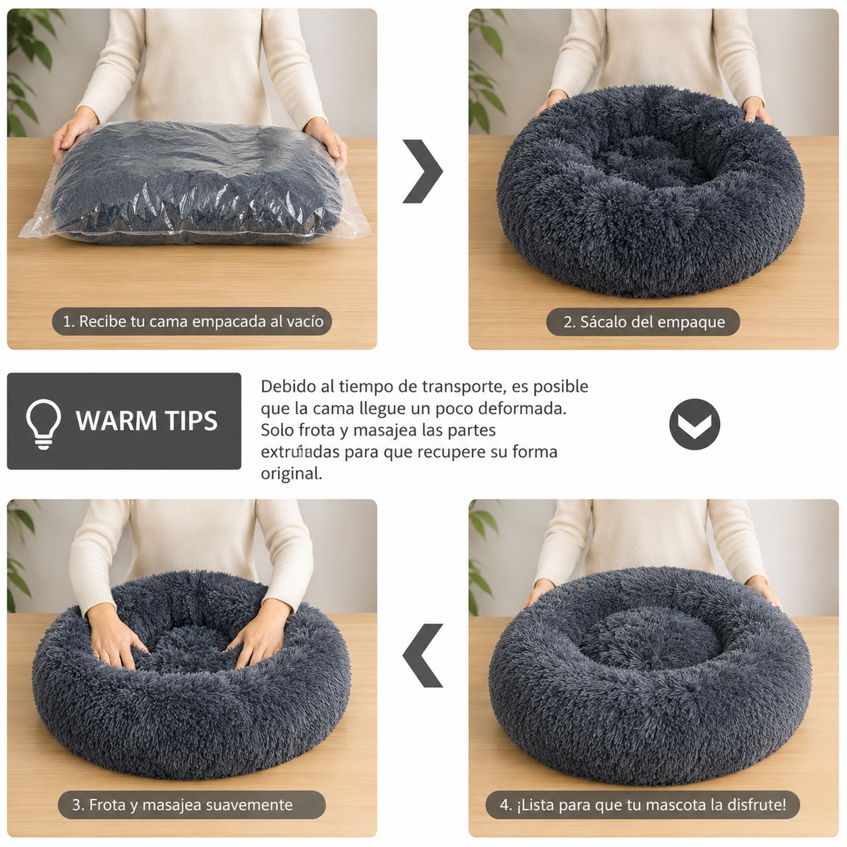 Cama redonda de peluche