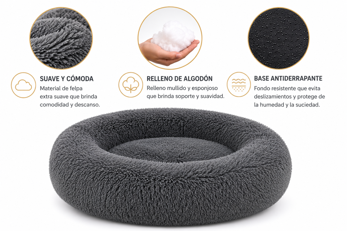 Cama redonda de peluche